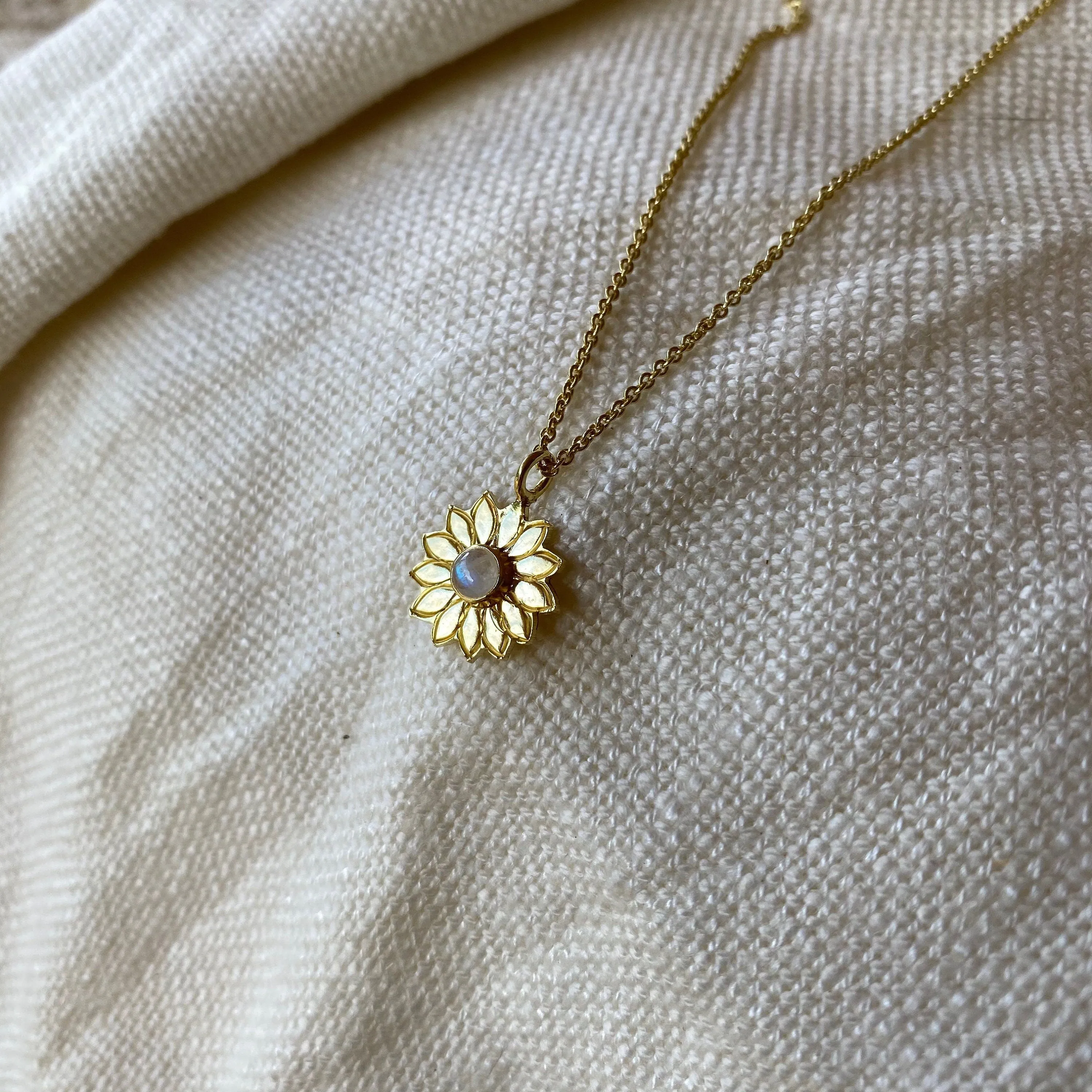 Sunflower Charm Gold Moonstone Necklace