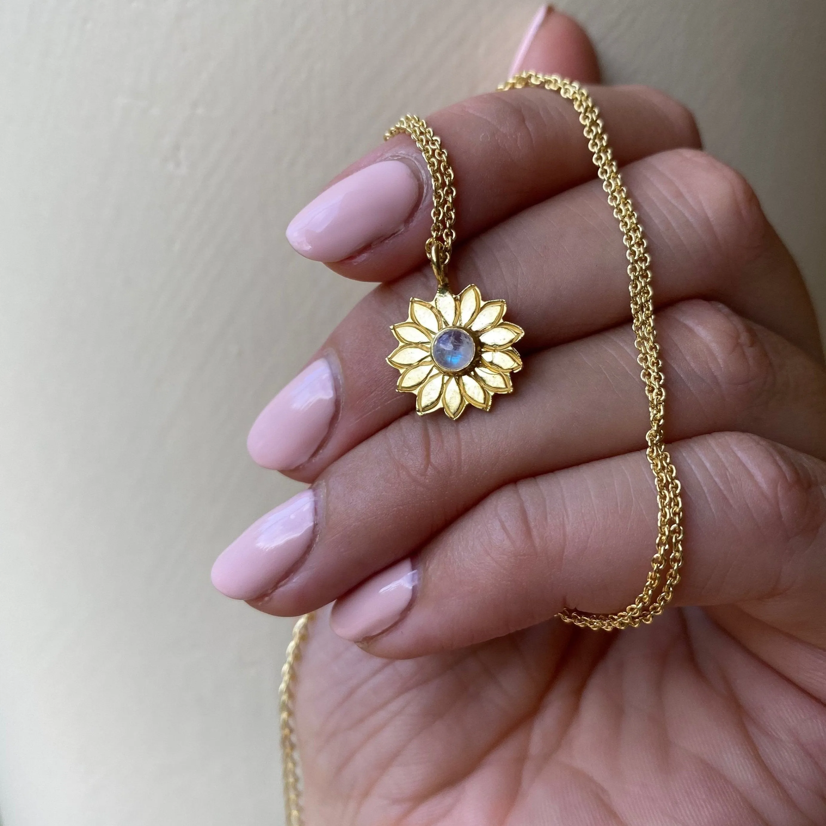 Sunflower Charm Gold Moonstone Necklace