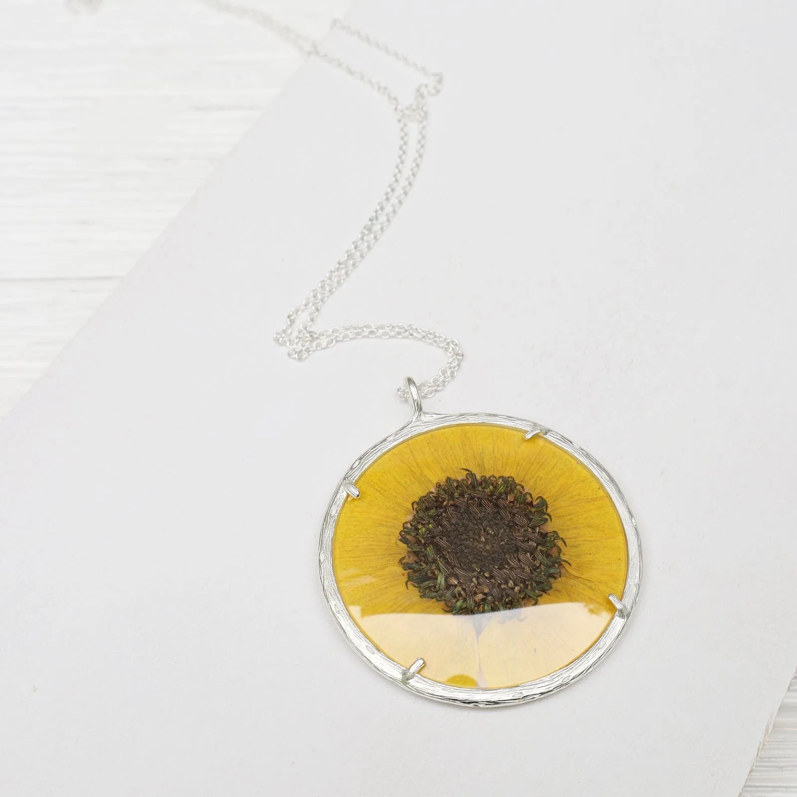 Sunflower Extra Large Botanical Necklace - Recycled Sterling Silver