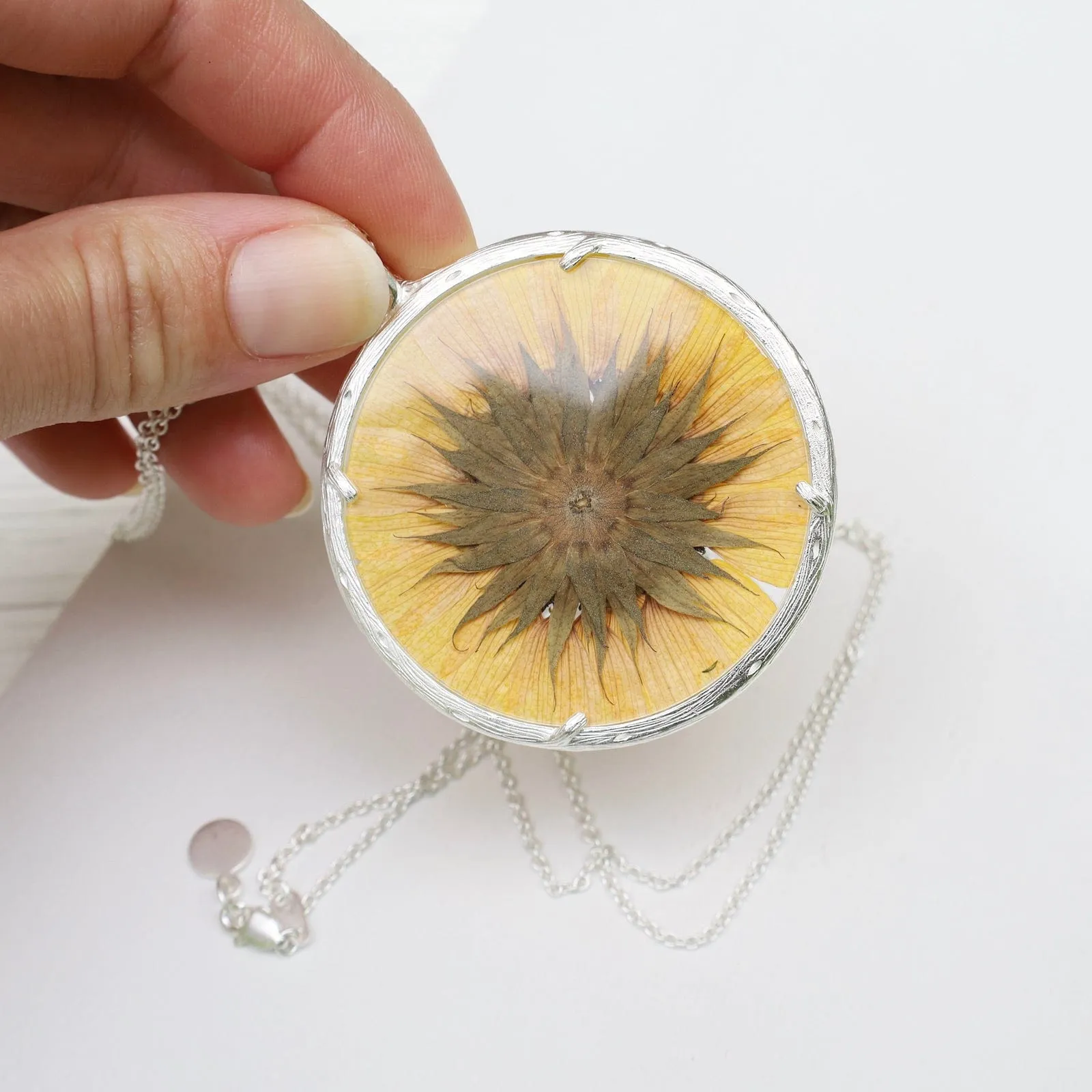 Sunflower Extra Large Botanical Necklace - Recycled Sterling Silver