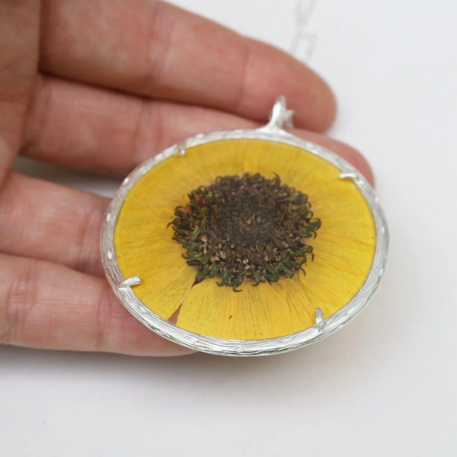 Sunflower Extra Large Botanical Necklace - Recycled Sterling Silver