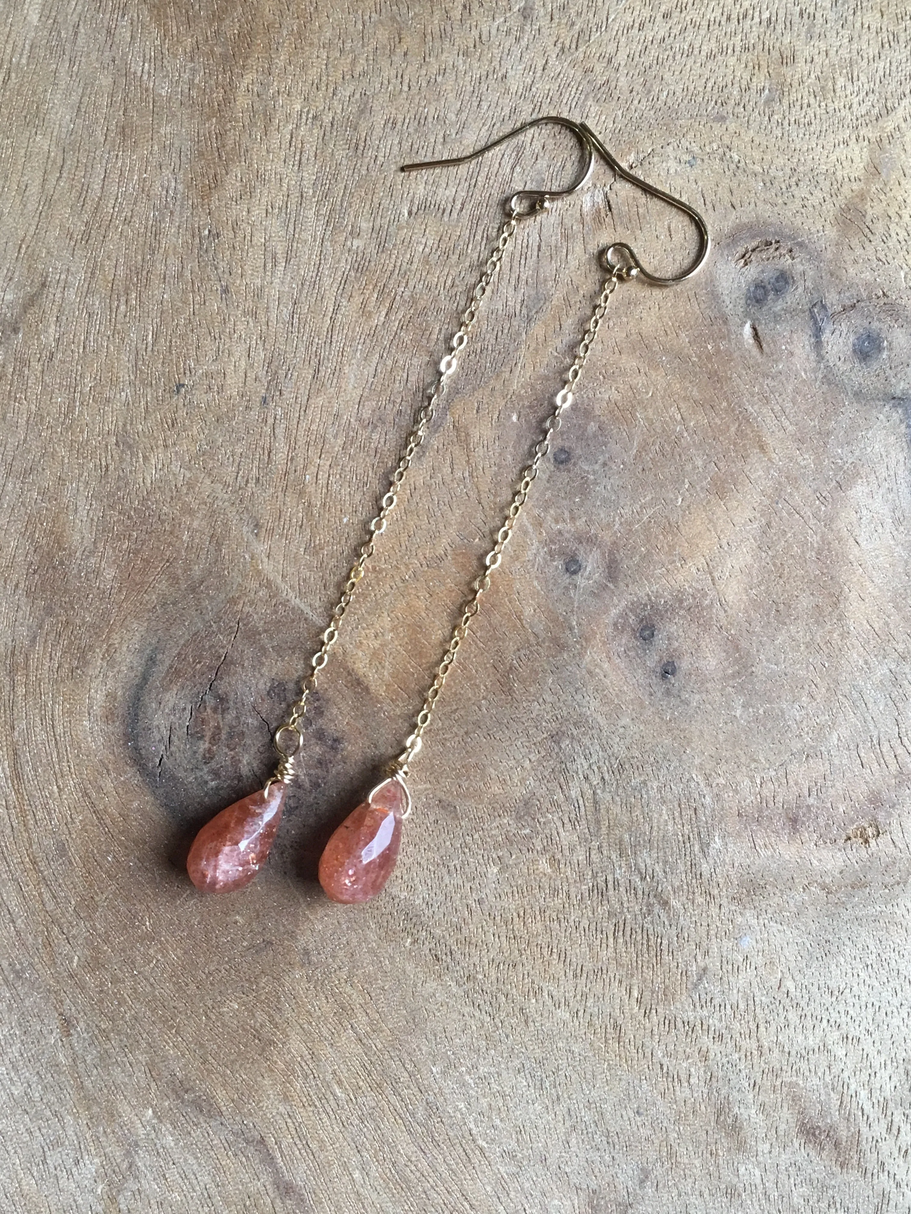 Sunstone Drop Earrings Sterling Silver or Gold Fill