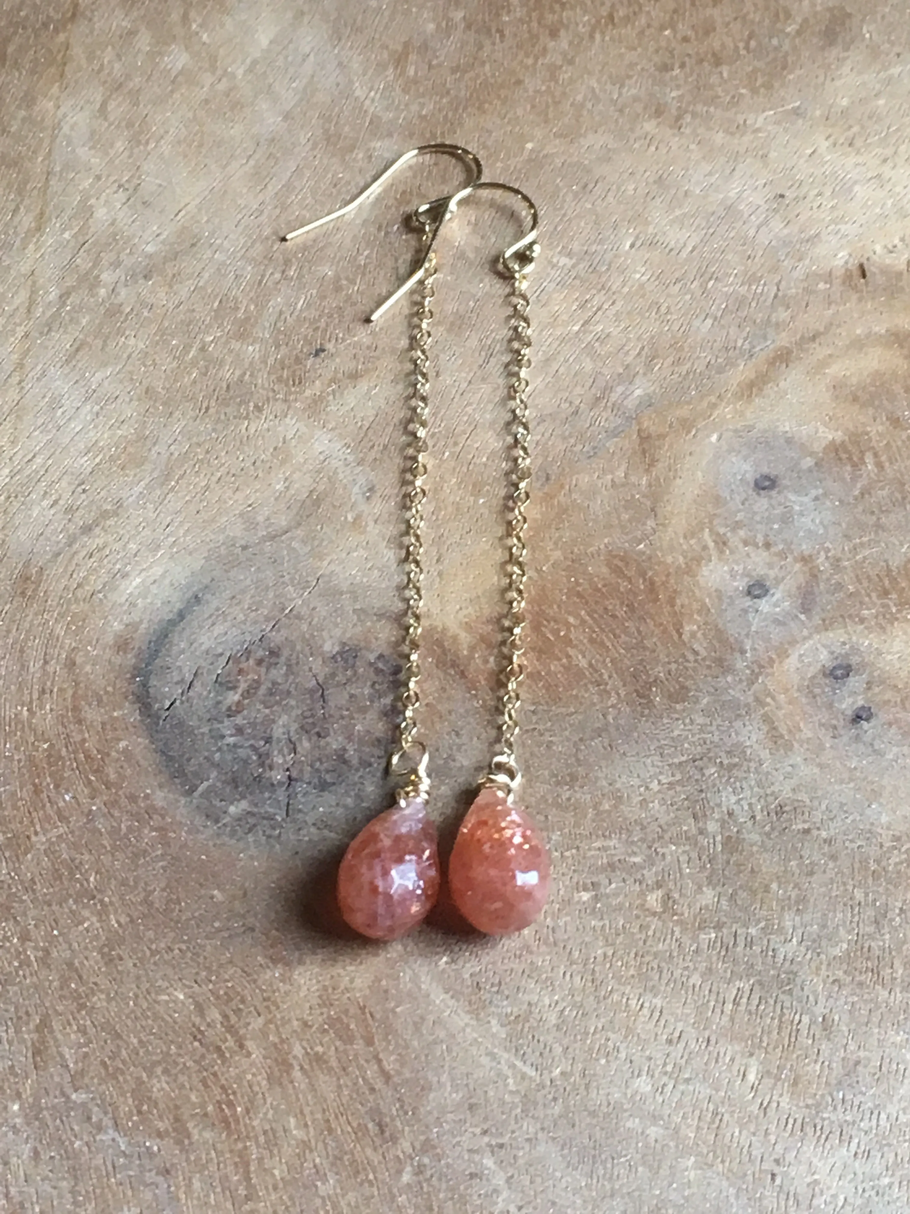 Sunstone Drop Earrings Sterling Silver or Gold Fill