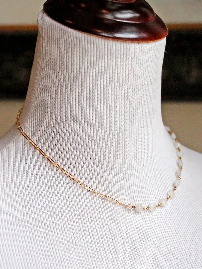 Susan Rifkin Beaded Moonstone   Paperclip Necklace | Gold Filled