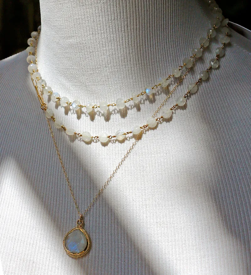 Susan Rifkin Beaded Moonstone   Paperclip Necklace | Gold Filled