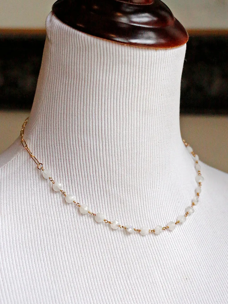 Susan Rifkin Beaded Moonstone   Paperclip Necklace | Gold Filled