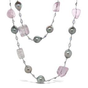 Tahitian Pearl, Kunzite & Moonstone Necklace