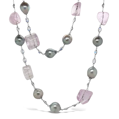 Tahitian Pearl, Kunzite & Moonstone Necklace