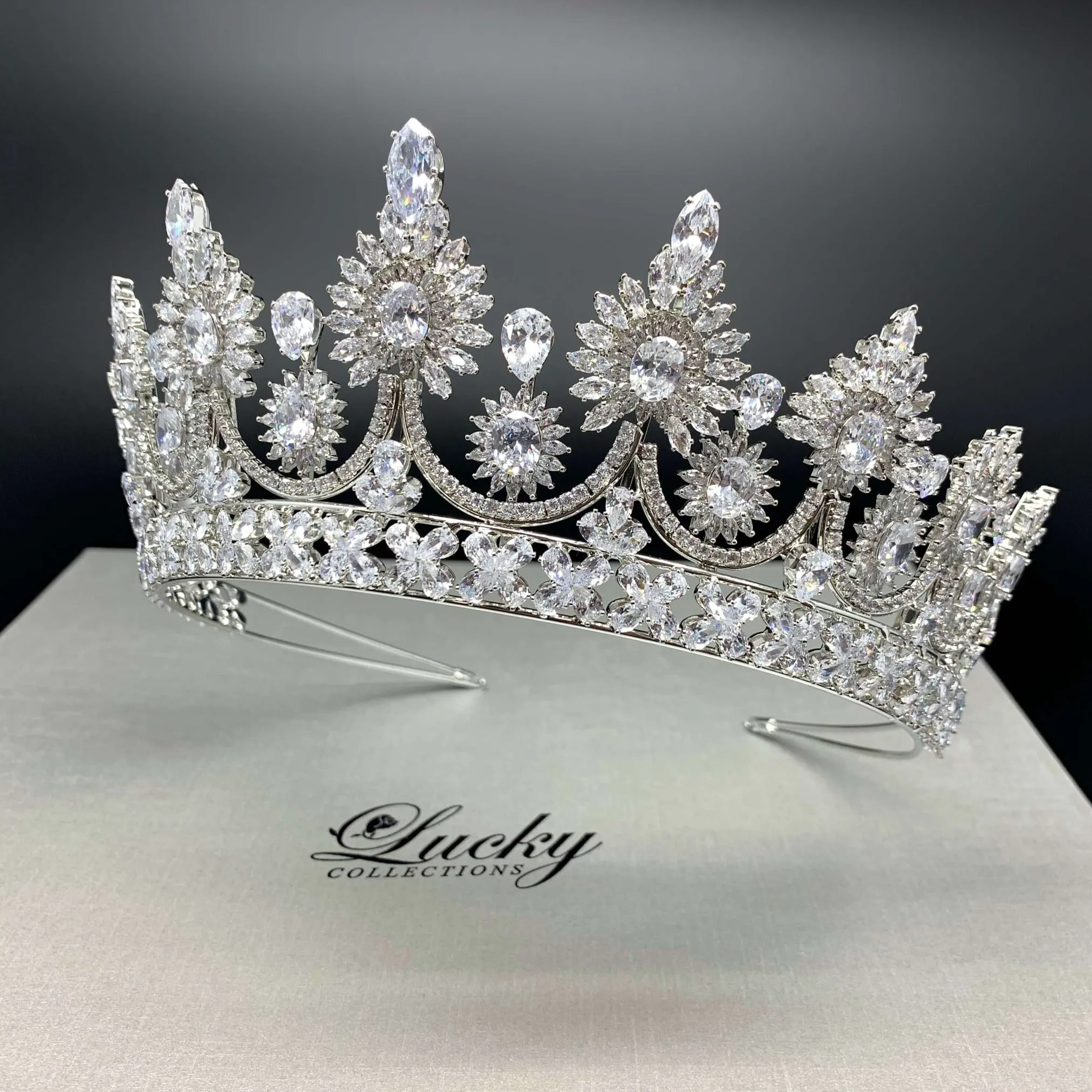 Tall Zirconia Tiara, Bridal Crown, Quinceanera Corona, Pageant Crowns