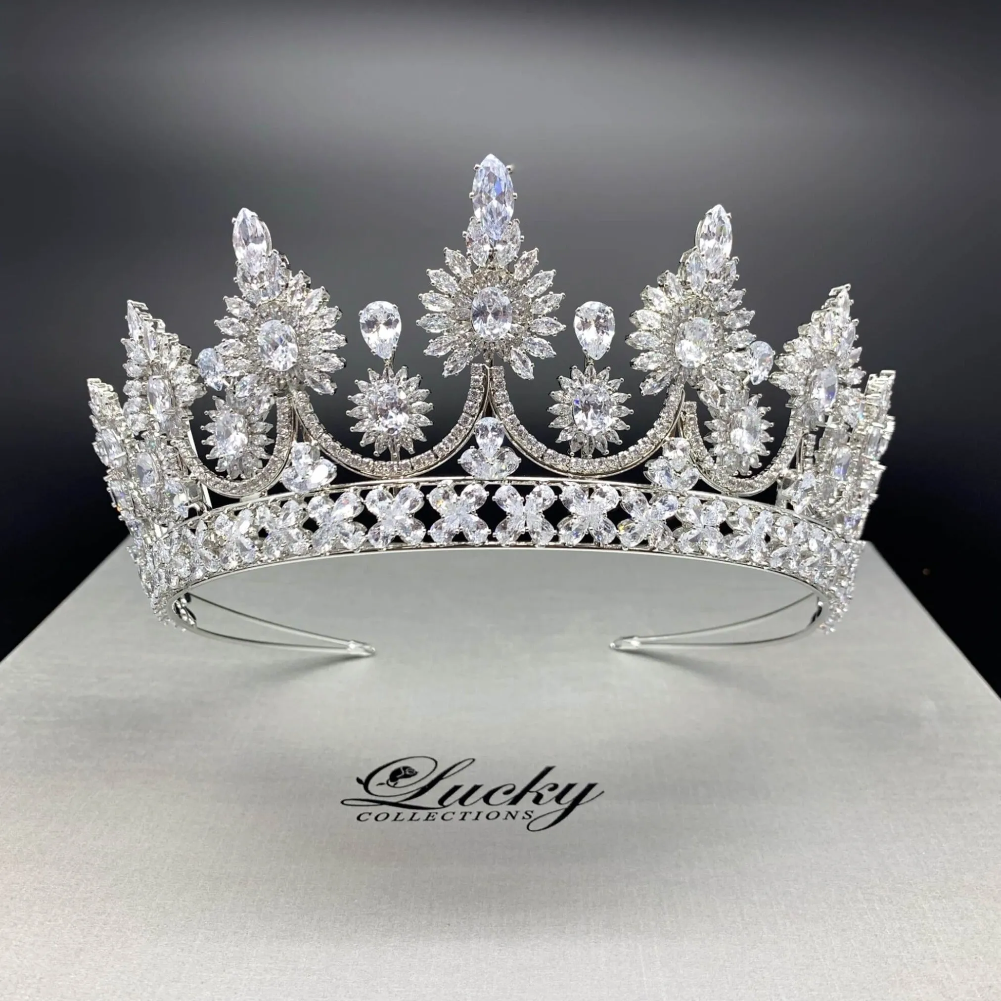 Tall Zirconia Tiara, Bridal Crown, Quinceanera Corona, Pageant Crowns