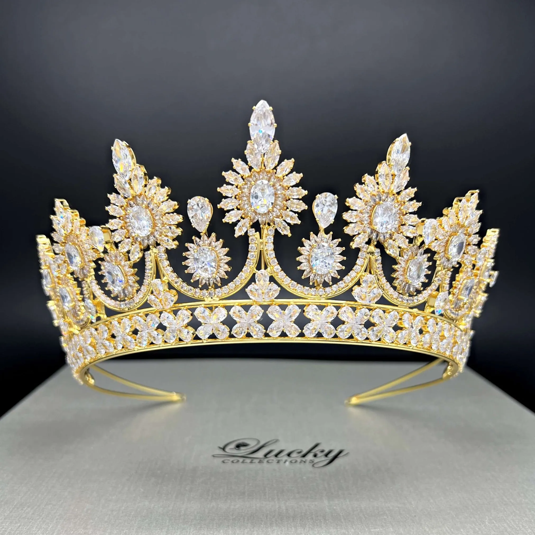 Tall Zirconia Tiara, Bridal Crown, Quinceanera Corona, Pageant Crowns