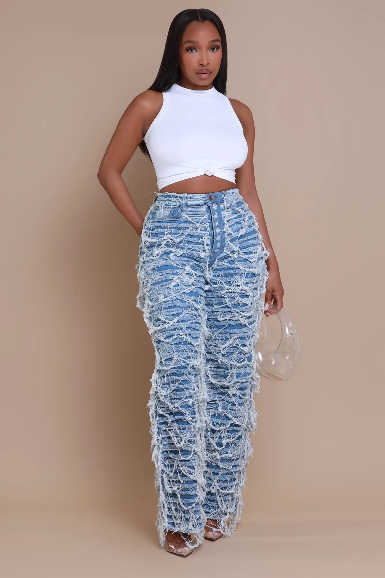 Tear It Up Ultra Distressed Wide Leg Jeans - Medium Wash