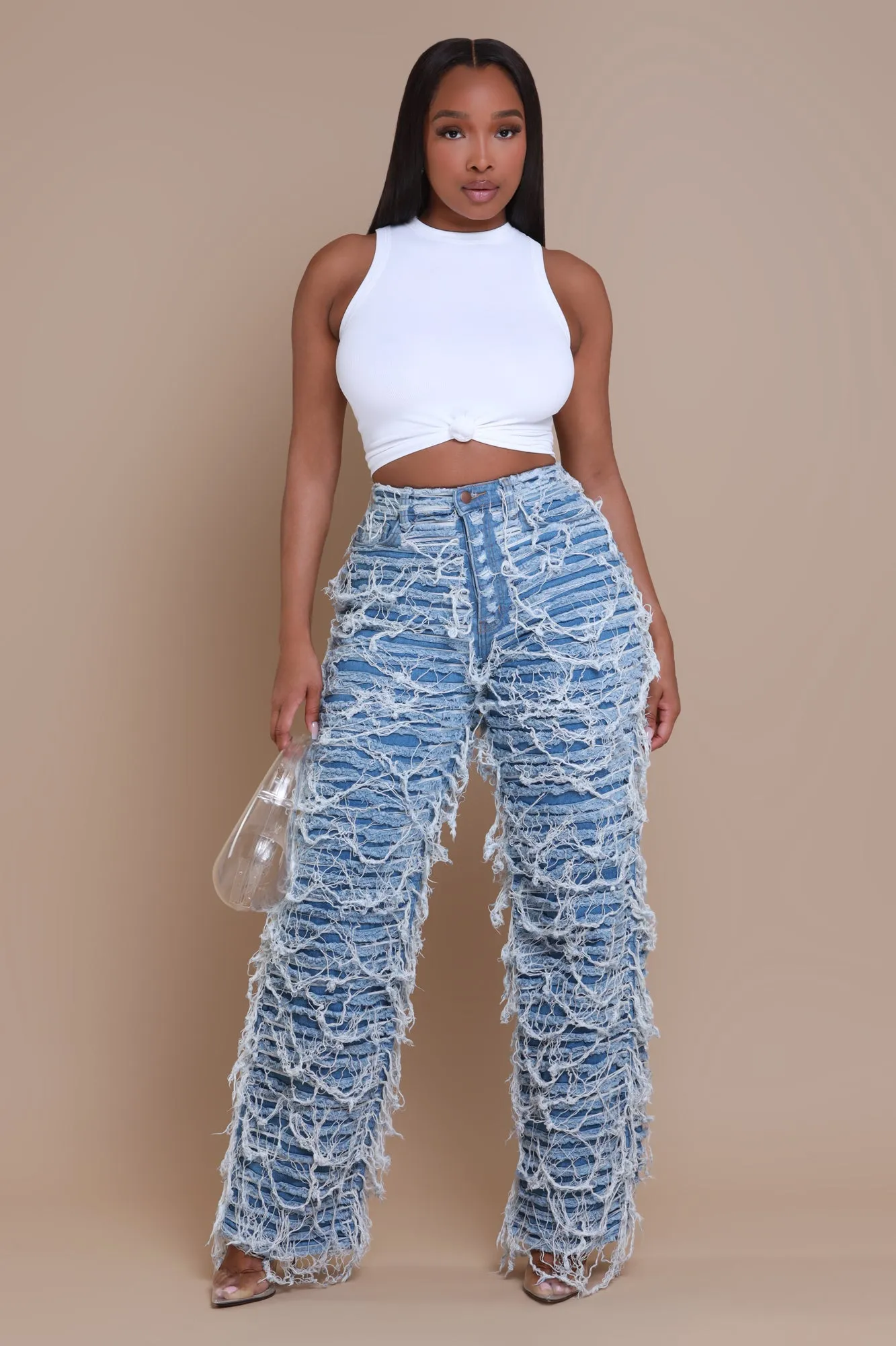 Tear It Up Ultra Distressed Wide Leg Jeans - Medium Wash