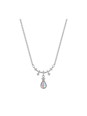 Teardrop Moonstone Pendant with Zircon Silver Necklace Women