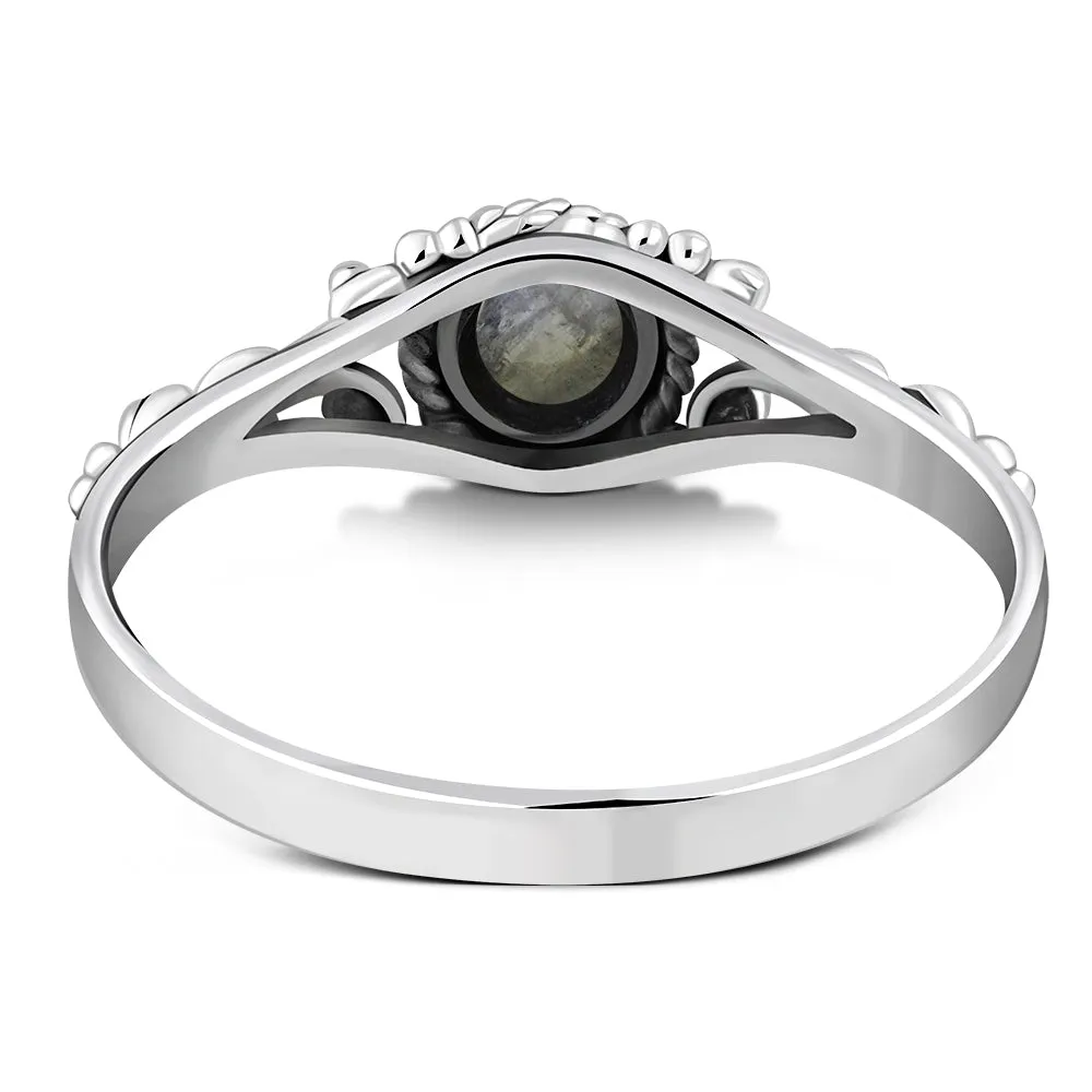 Thin Rainbow Moon Stone Sterling Silver Ring