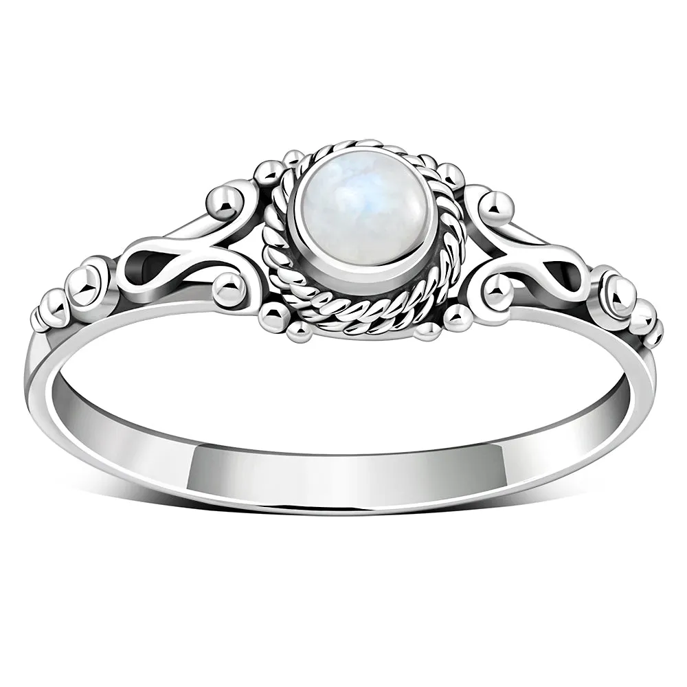 Thin Rainbow Moon Stone Sterling Silver Ring