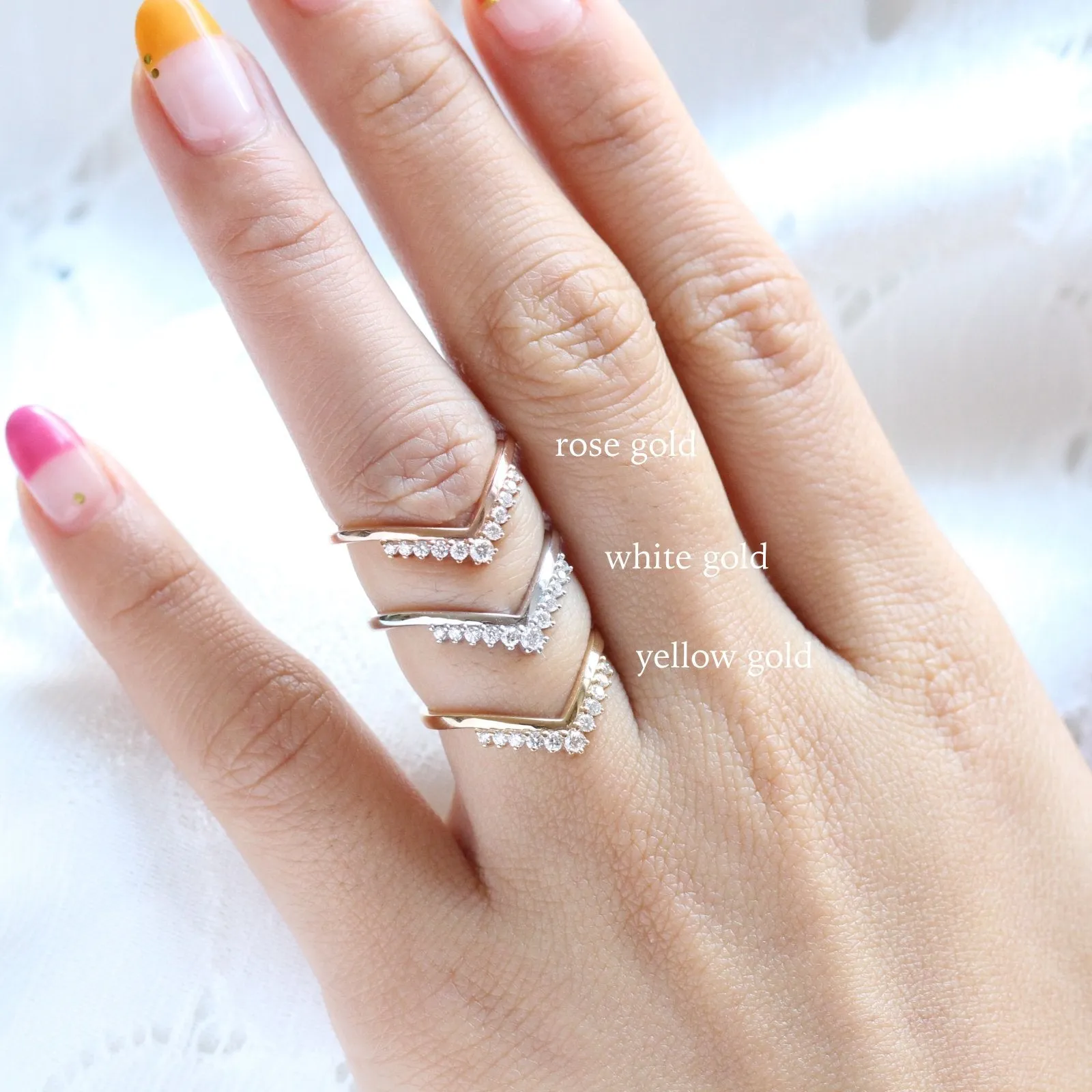 Tiara Diamond Wedding Ring in Curved V Shaped Band