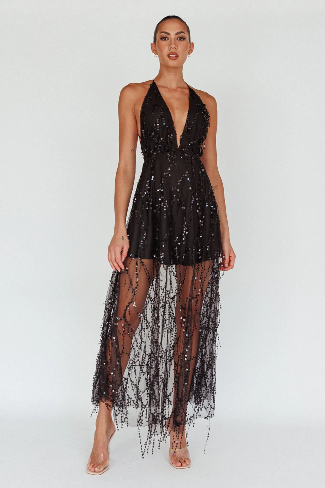 Tiara Sequin Maxi Dress Black