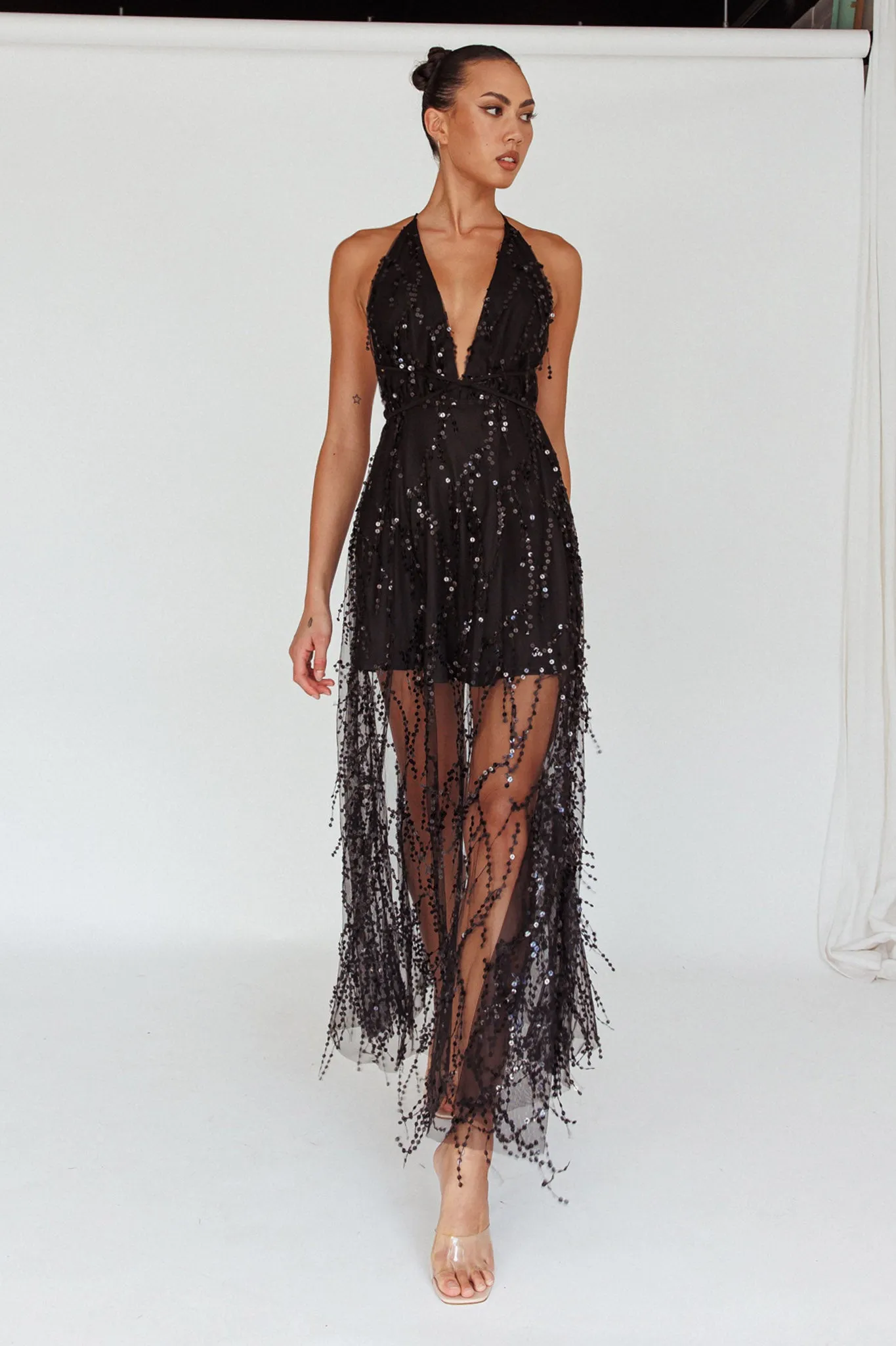 Tiara Sequin Maxi Dress Black