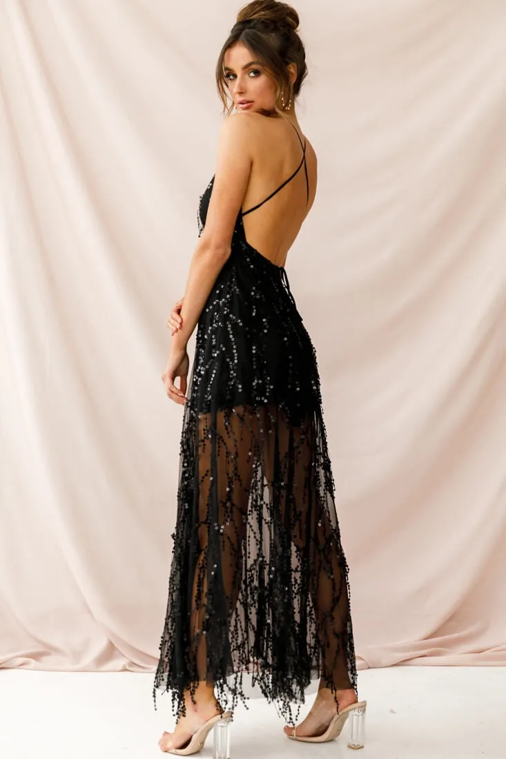 Tiara Sequin Maxi Dress Black