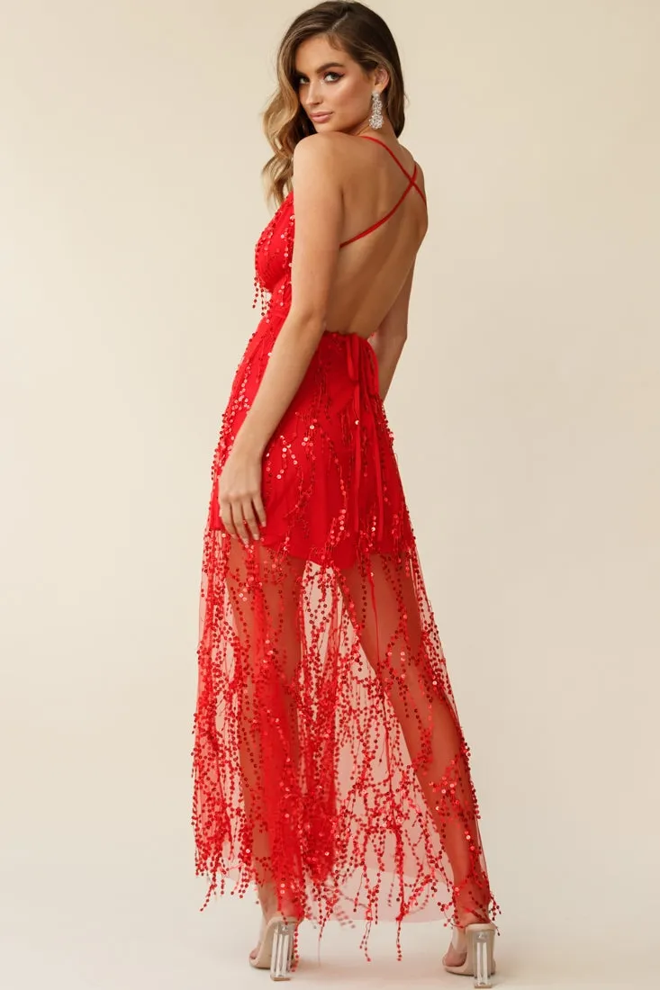 Tiara Sequin Maxi Dress Red