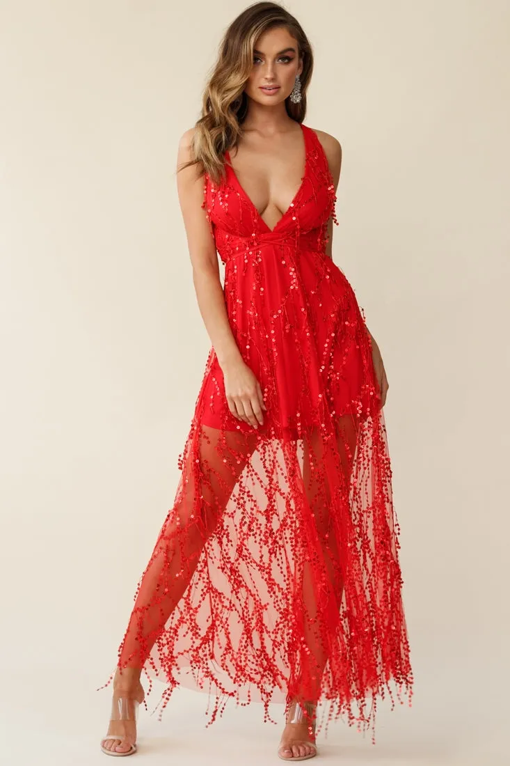 Tiara Sequin Maxi Dress Red