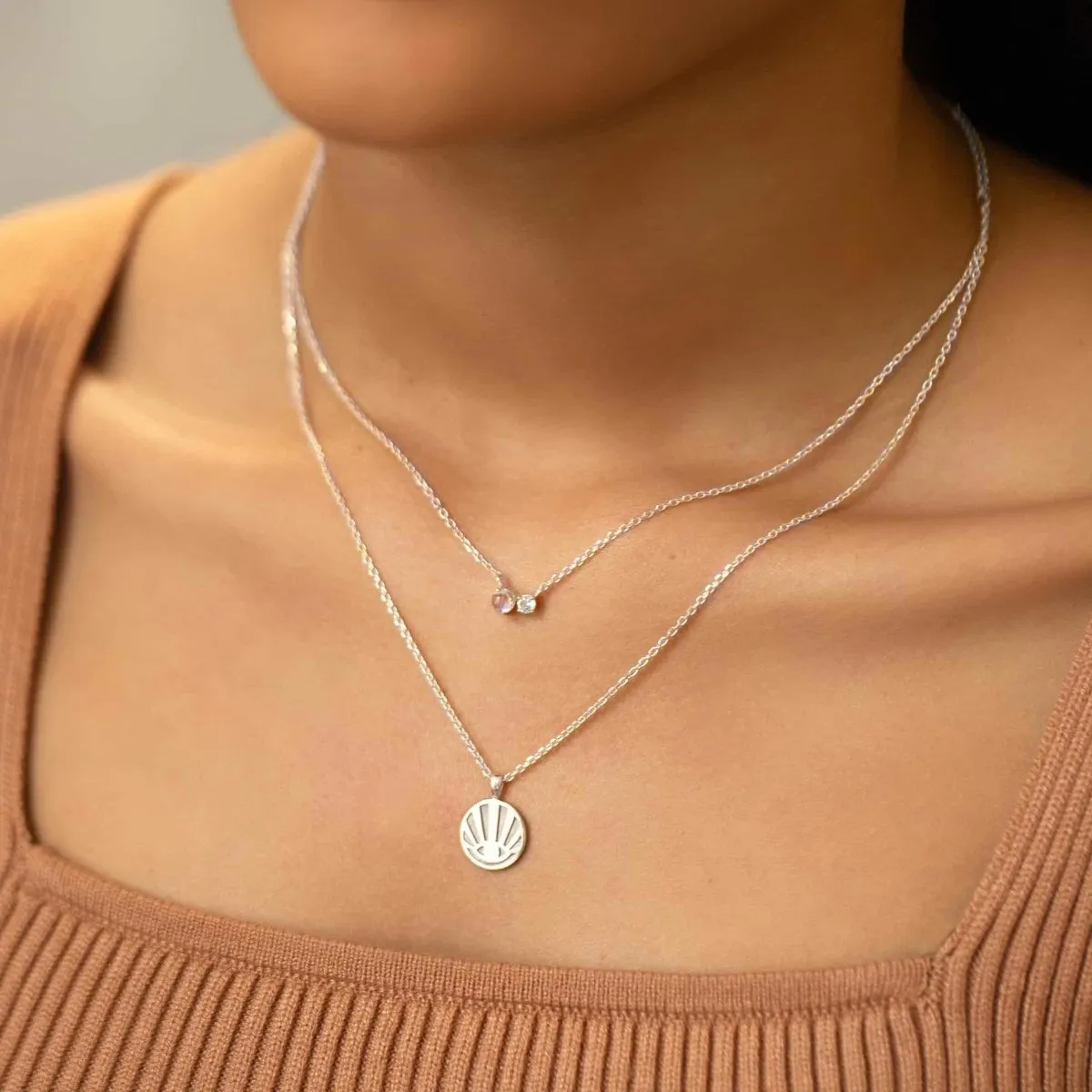 Tiny Moonstone Duet Necklace