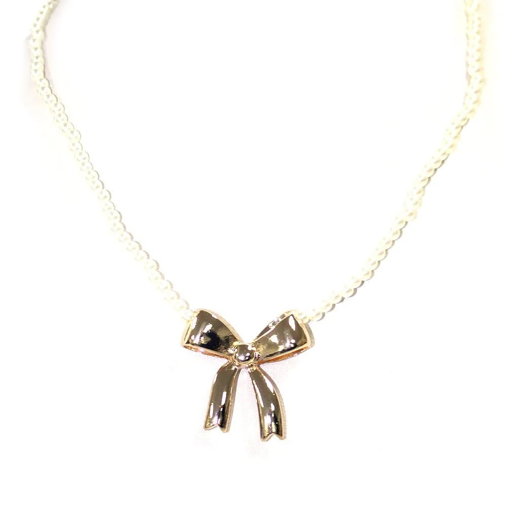 TN9182 Bow Pearl Strand Necklace