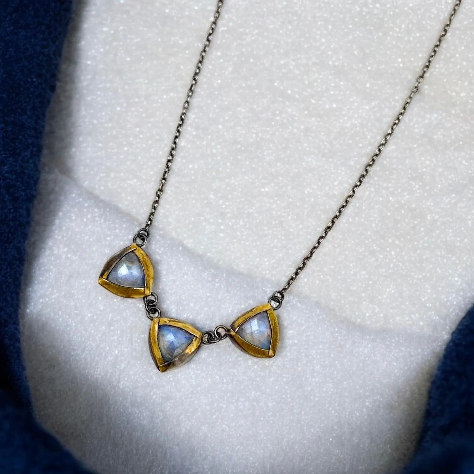 Tri Fold 24k Gold Necklace with Moonstones