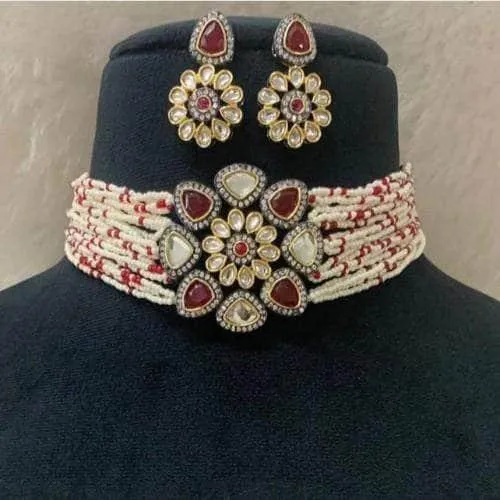 Triangular Moti Choker And Earring Set