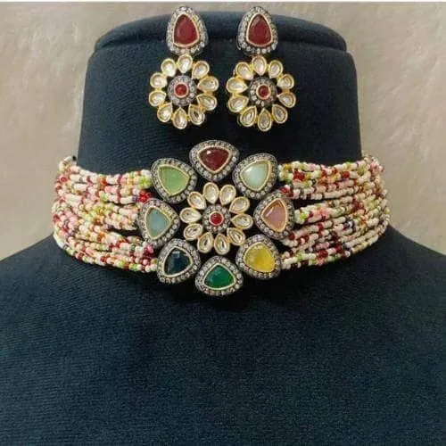 Triangular Moti Choker And Earring Set