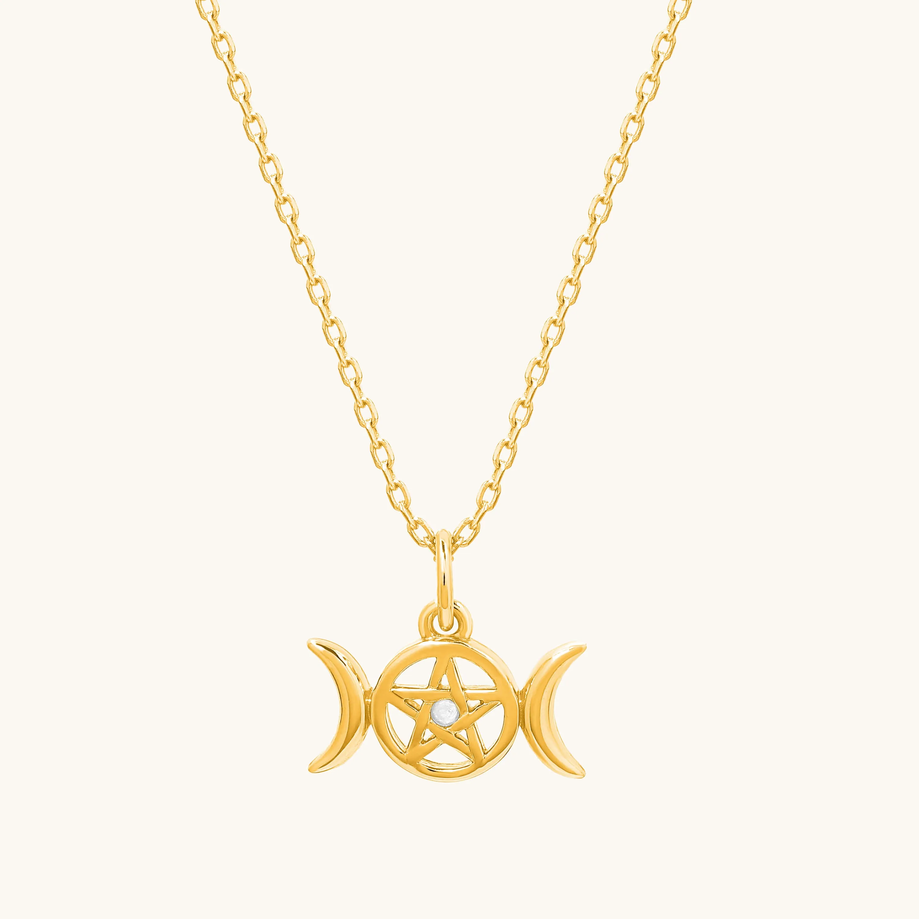 Triple Moon Goddess Pentagram Necklace