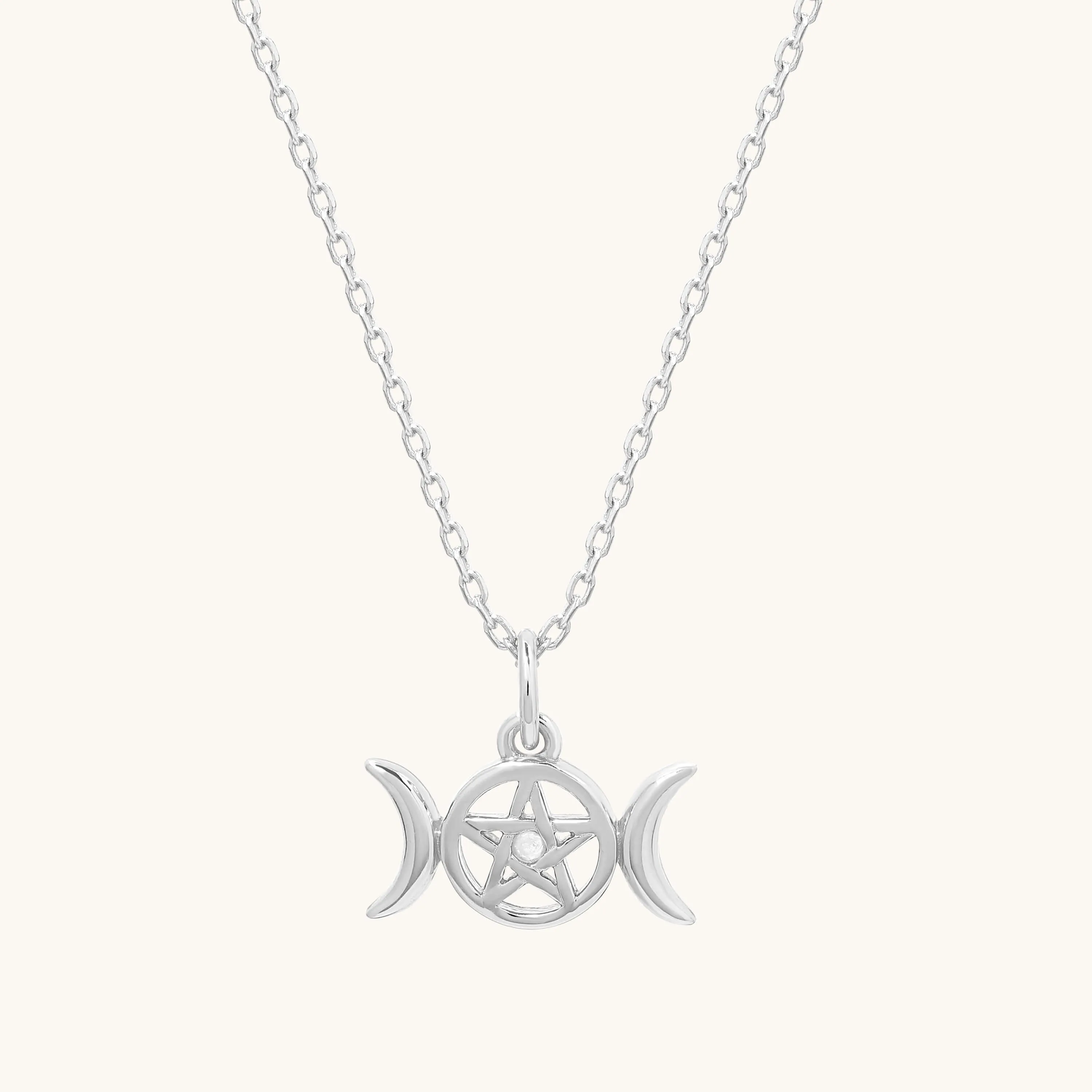 Triple Moon Goddess Pentagram Necklace