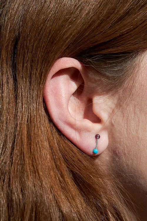 Turquoise & Amethyst Barbell Earring - Sterling Silver