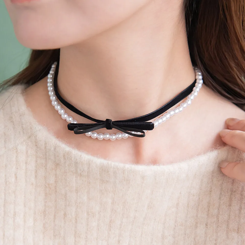 Velvet Ribbon and Pearl Choker