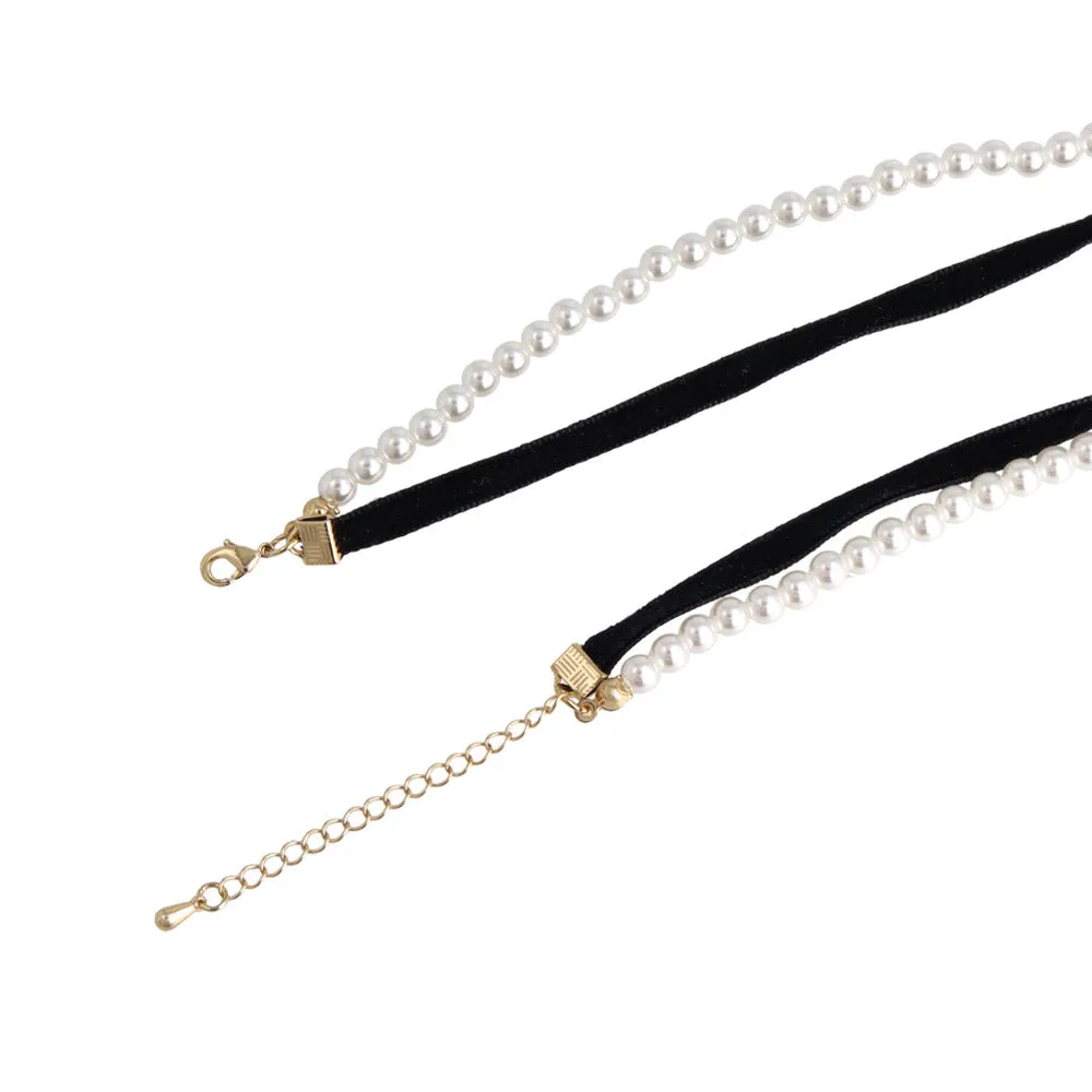 Velvet Ribbon and Pearl Choker