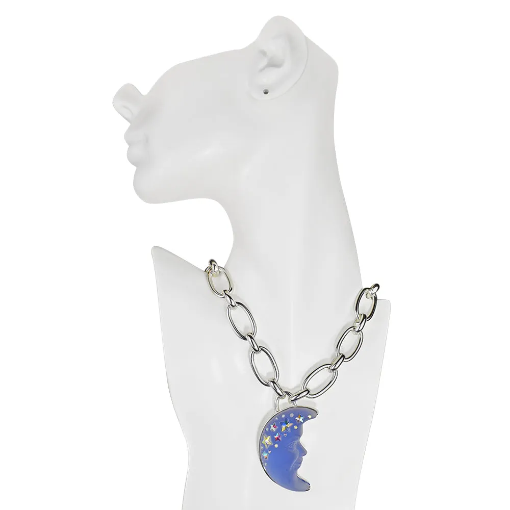 Venus Illusion Moon Shadow 50mm Necklace (Sterling Silvertone/Blue Illusion)