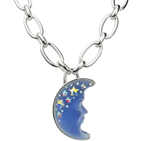 Venus Illusion Moon Shadow 50mm Necklace (Sterling Silvertone/Blue Illusion)