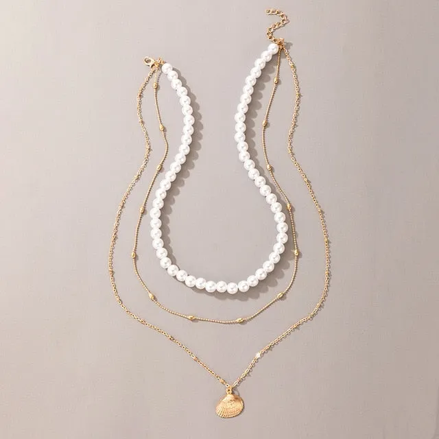 VenusFox Luxury Pearl Stone Shell Pendant Necklace for Women Summer Star Heart Chain Choker Necklace Bohemian Jewelry Gift