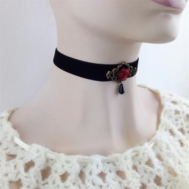 VenusFox YiYaoFa Elegant Rose Choker Necklace for Women Accessories Gothic Party Jewelry Vintage Statement Necklace & Pendant DD-38