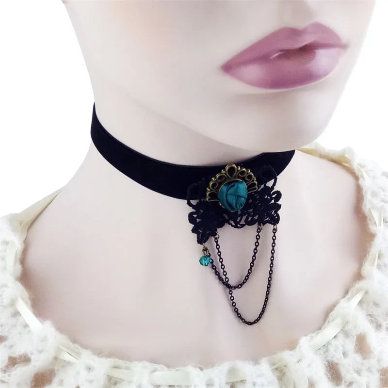 VenusFox YiYaoFa Elegant Rose Choker Necklace for Women Accessories Gothic Party Jewelry Vintage Statement Necklace & Pendant DD-38