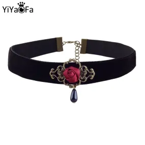 VenusFox YiYaoFa Elegant Rose Choker Necklace for Women Accessories Gothic Party Jewelry Vintage Statement Necklace & Pendant DD-38