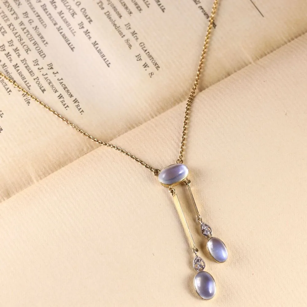 Victorian Moonstone Diamond Necklace 9ct Circa 1900