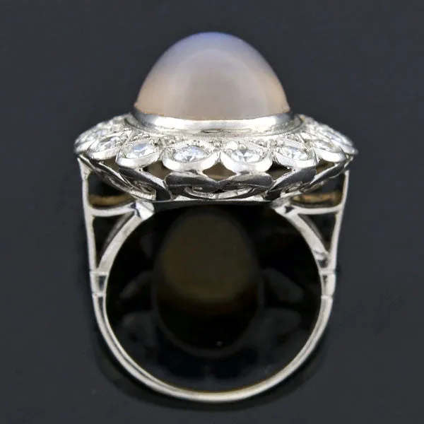 Victorian Revival Retro 14kt Large Moonstone Diamond Cluster Ring