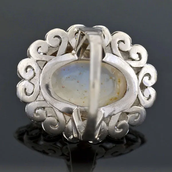 Victorian Revival Retro 14kt Large Moonstone Diamond Cluster Ring