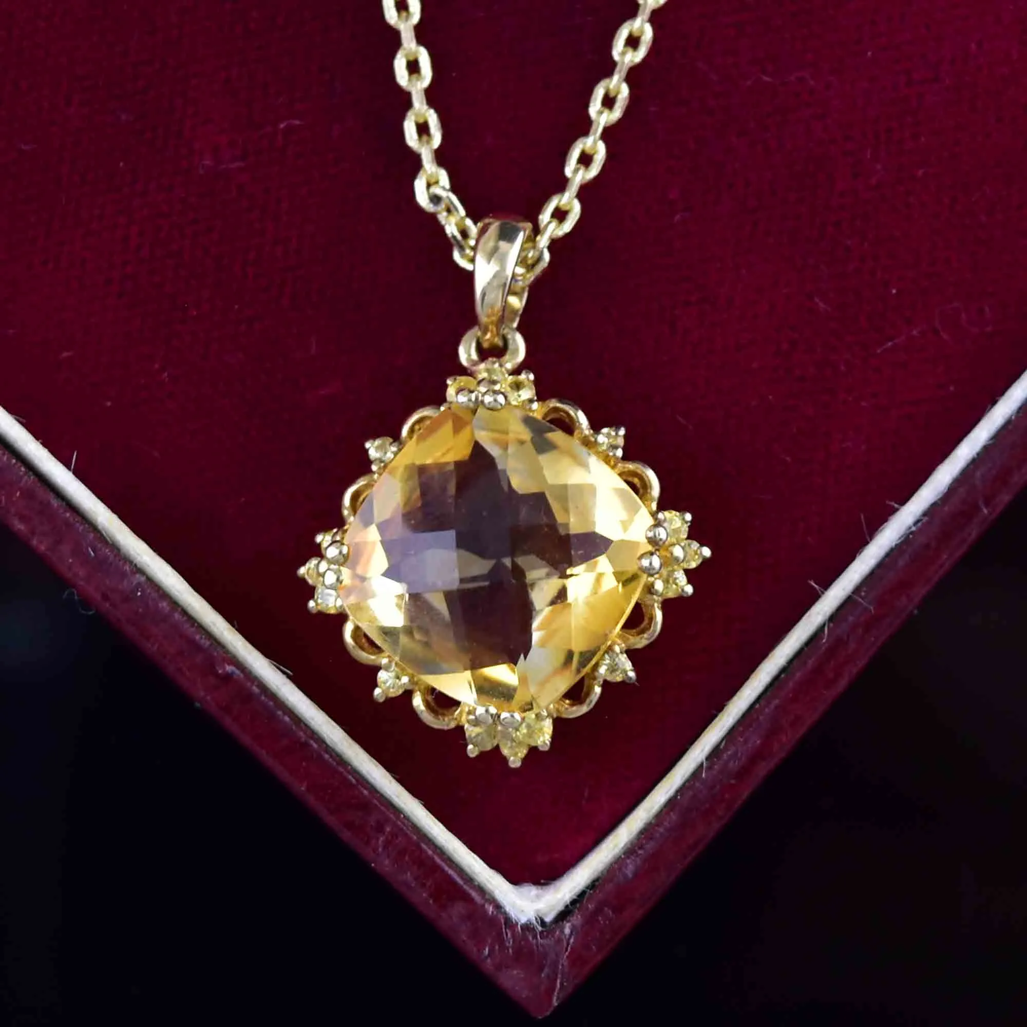 Vintage 10K Gold Spinel Checkerboard Citrine Pendant Necklace