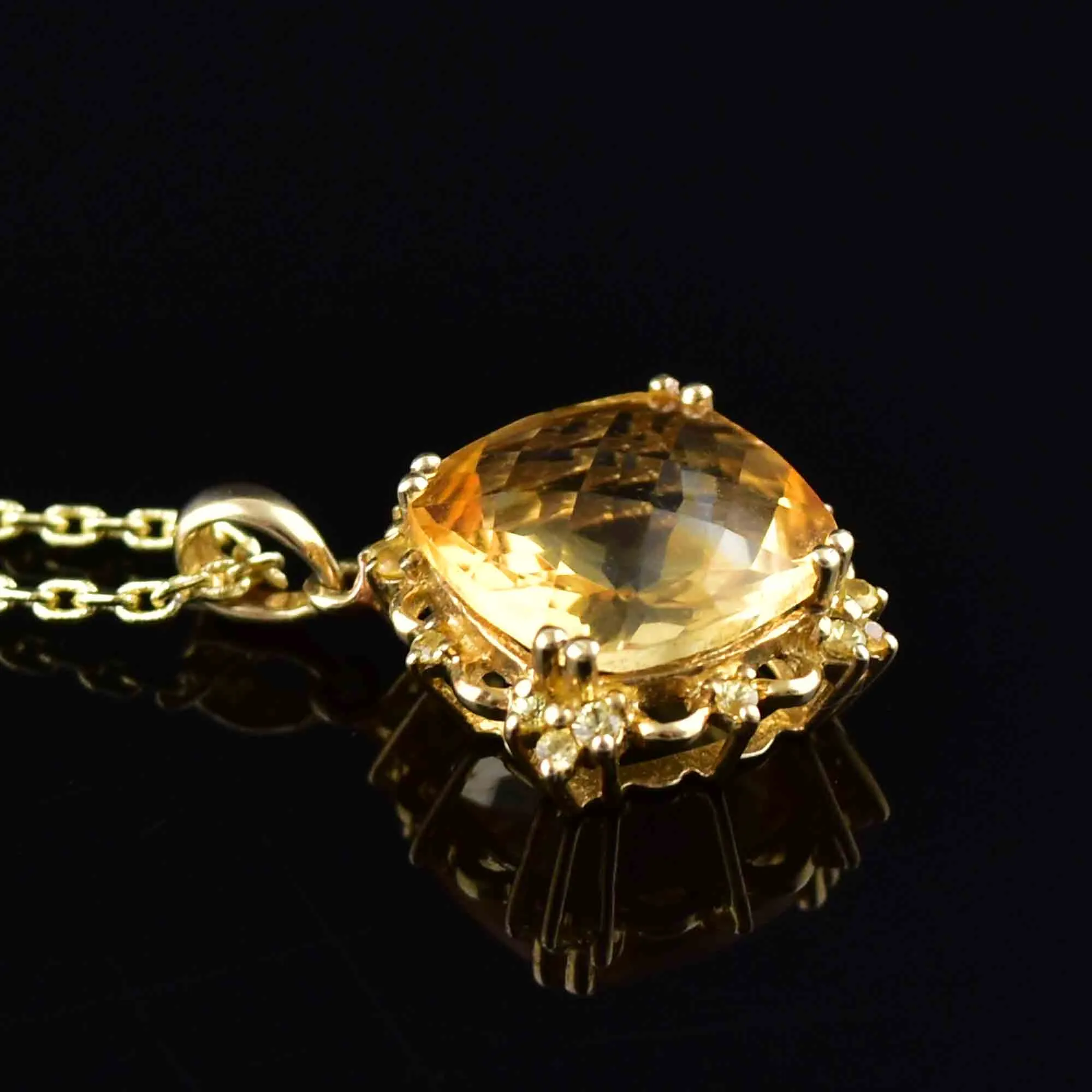 Vintage 10K Gold Spinel Checkerboard Citrine Pendant Necklace