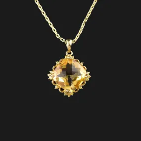 Vintage 10K Gold Spinel Checkerboard Citrine Pendant Necklace