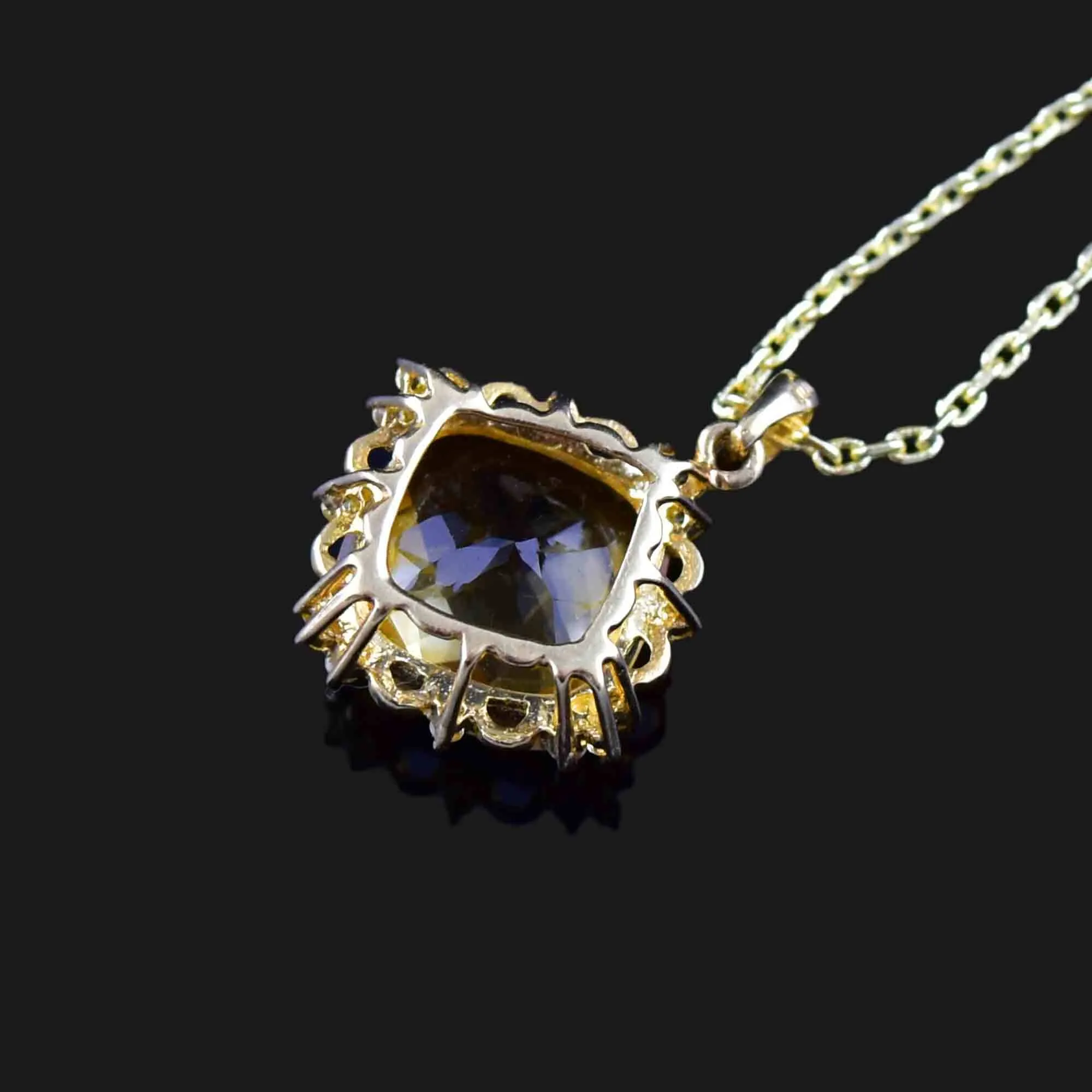 Vintage 10K Gold Spinel Checkerboard Citrine Pendant Necklace