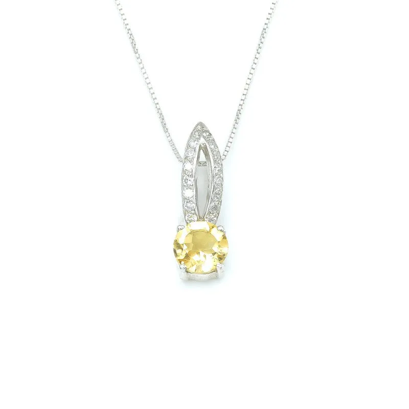 Vintage Citrine Pendant - Silver Citrine Necklace -  Dainty Citrine Necklace